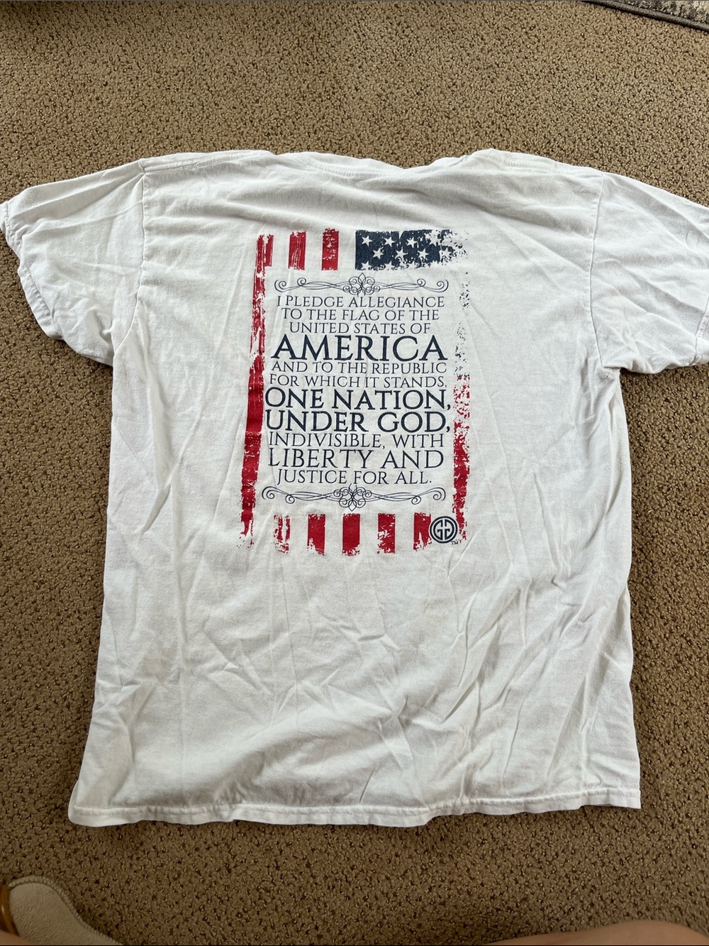 Patriotic White Graphic Tee with Pledge Design